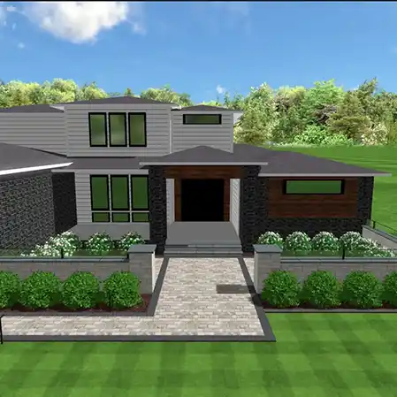 A 3D design of a decorative stone walkway