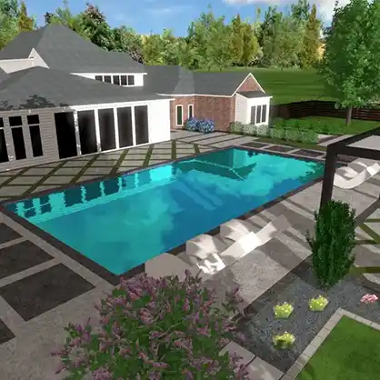 A 3D design of an outdoor pool  