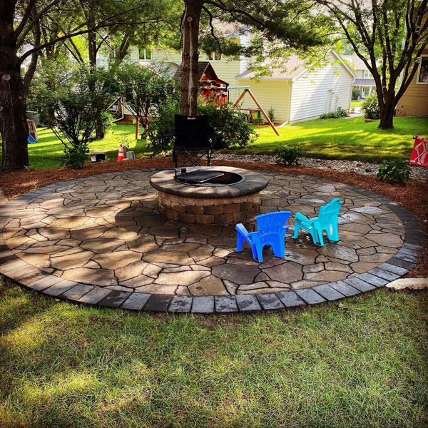 A stone outdoor fire pit